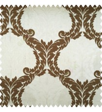 Brown beige color traditional big damask designs texture finished background vertical crack lines decorative leaves polyester main curtain